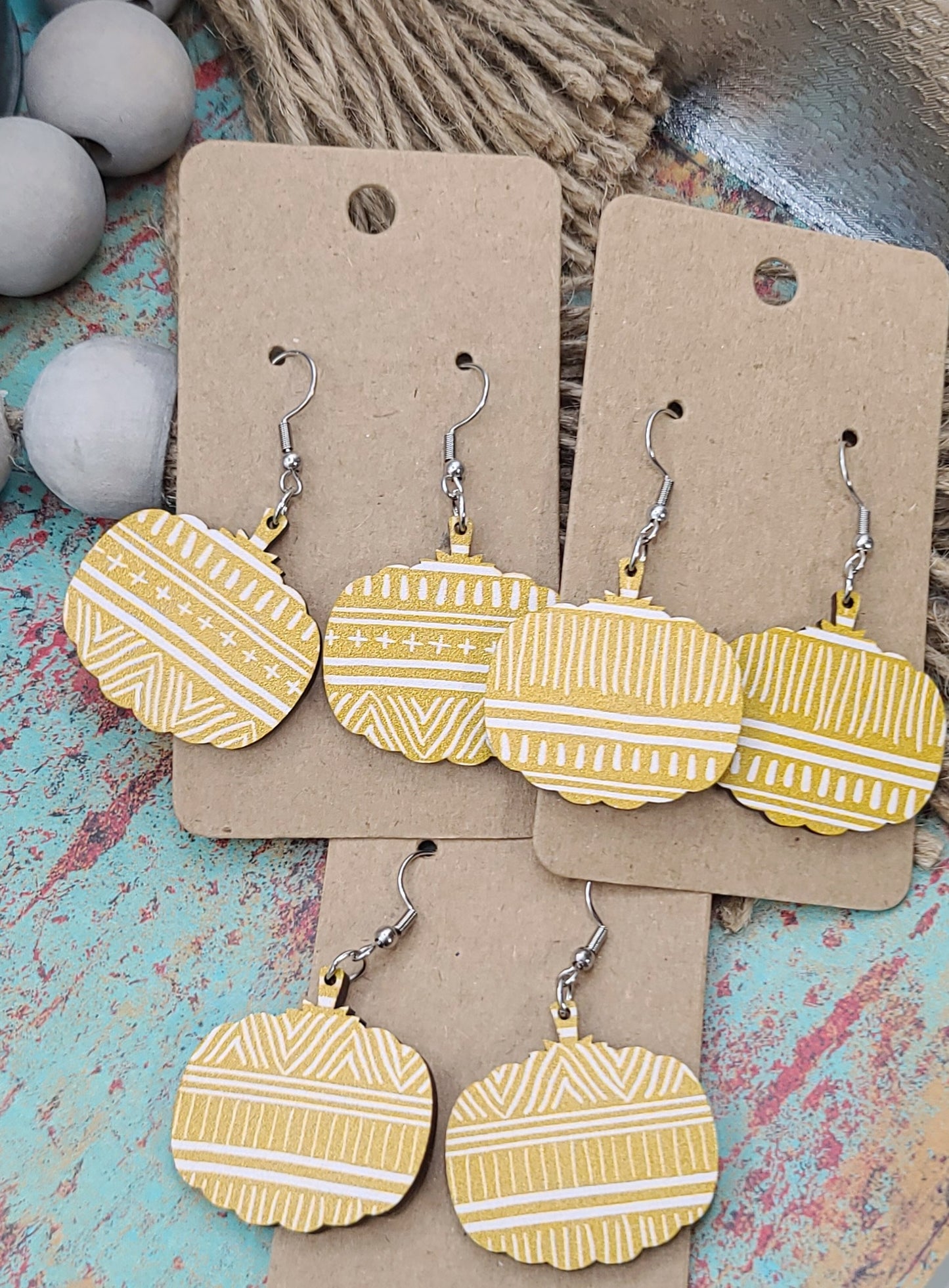 Mustard Tribal Pumpkin Earrings