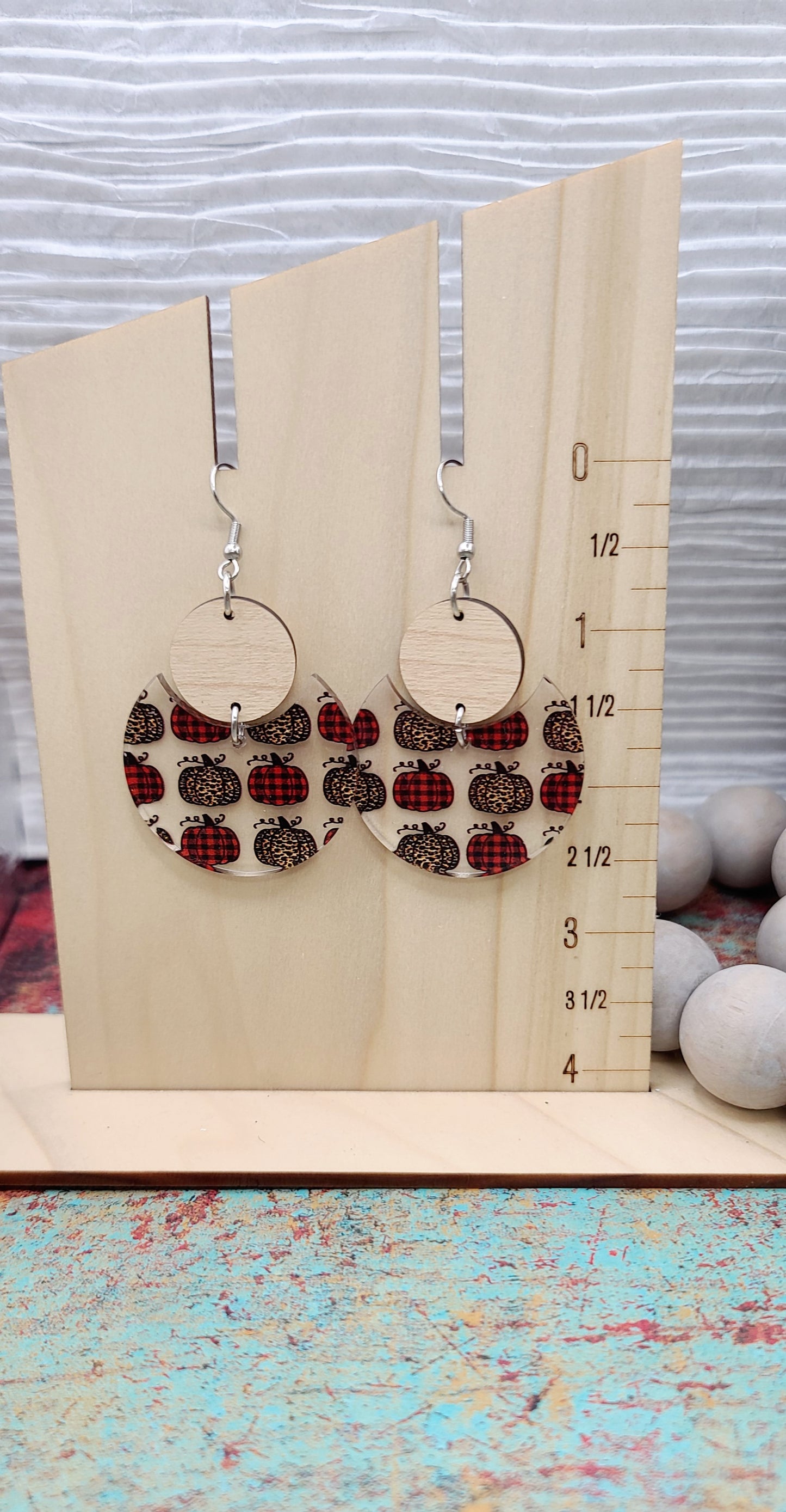 Plaid and Leopard Pumpkin Stacked Earrings Maple Topper