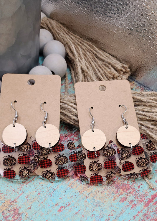 Plaid and Leopard Pumpkin Stacked Earrings Maple Topper