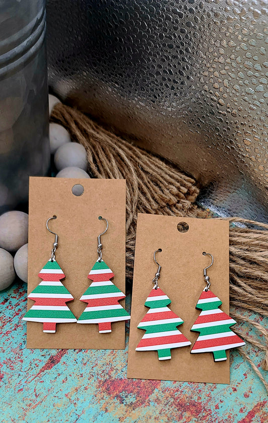 Striped Christmas Tree Earrings