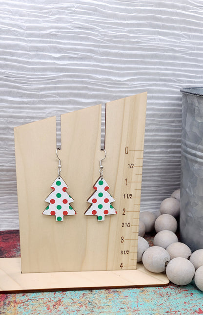 Polka Dot Christmas Tree Earrings