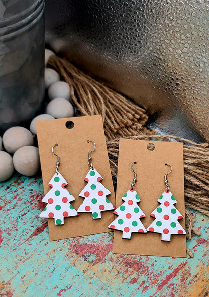 Polka Dot Christmas Tree Earrings