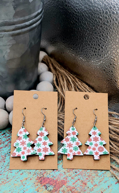 Snowflake Christmas Tree Earrings