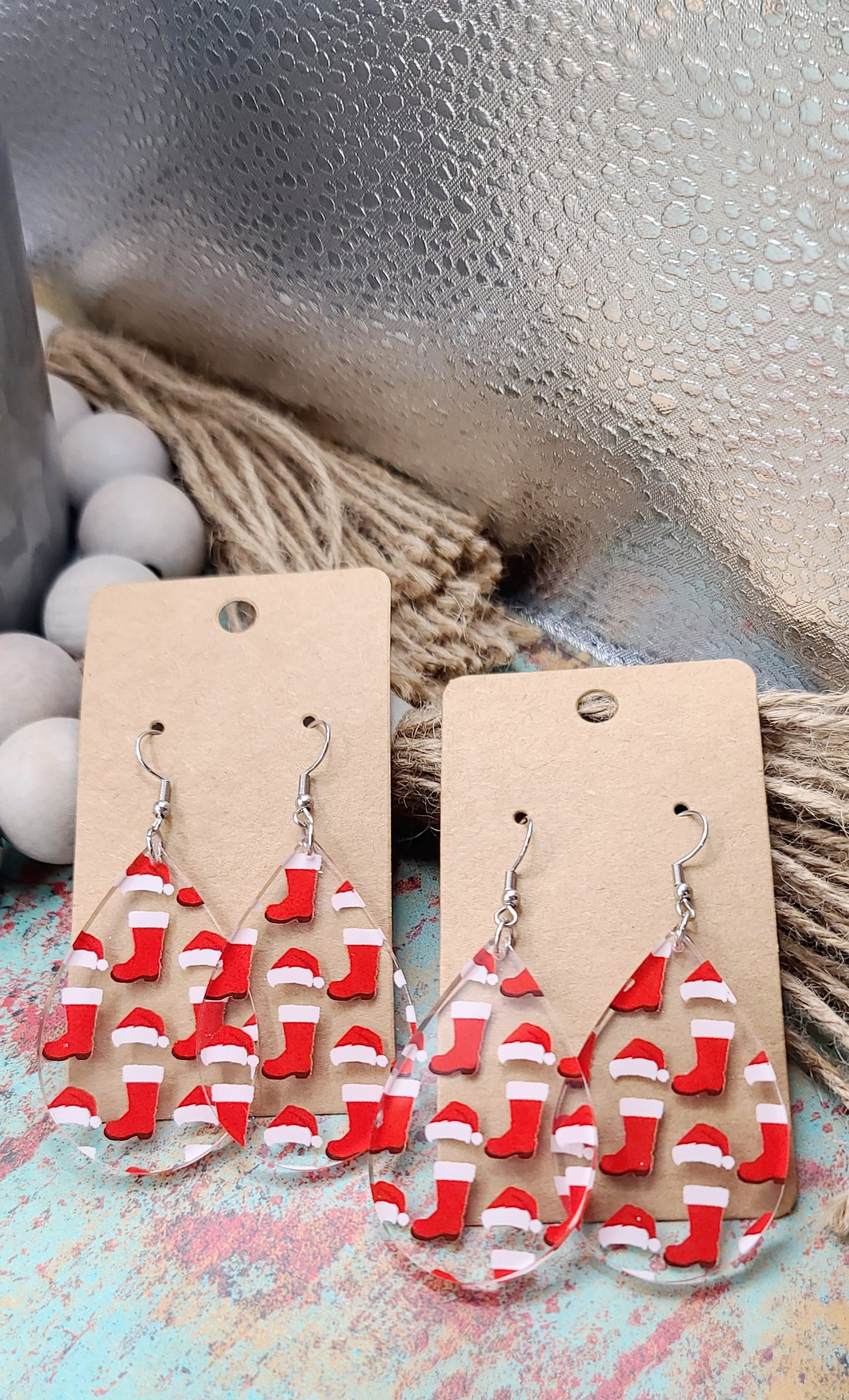 Santa Boots and Hat Teardrop Earrings