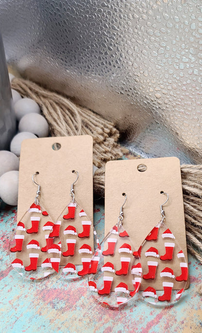 Santa Boots and Hat Teardrop Earrings