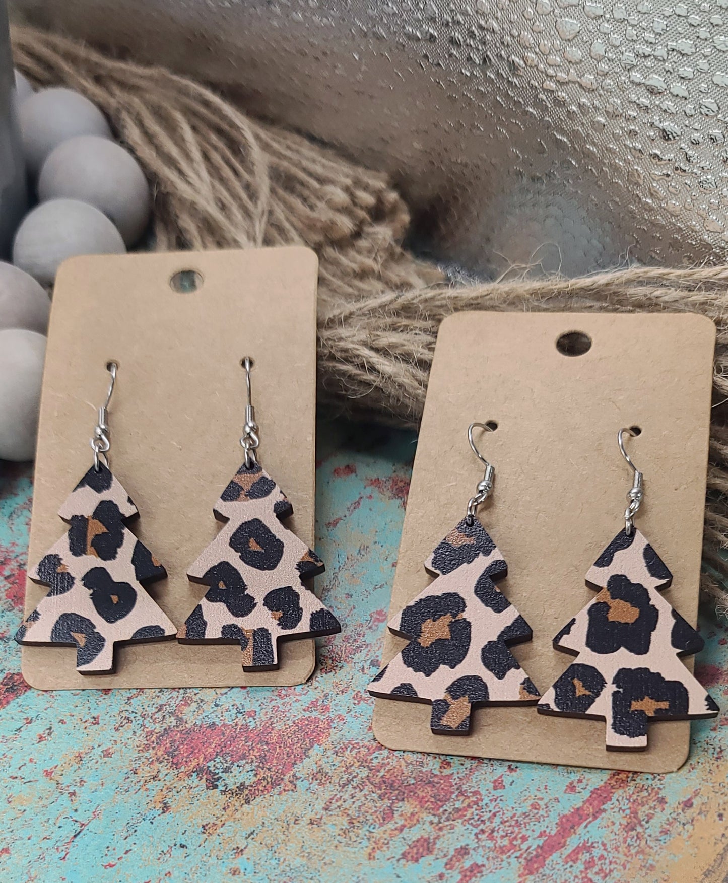 Leopard Christmas Tree Earrings