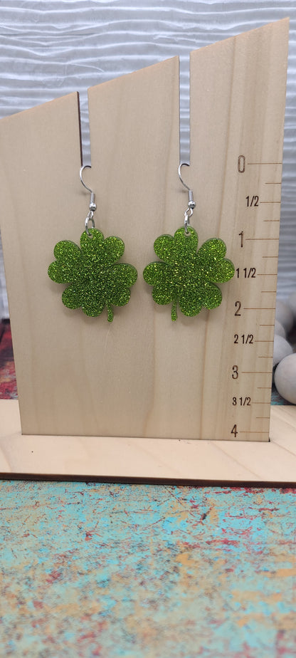 Light Green Glitter Shamrock Earrings