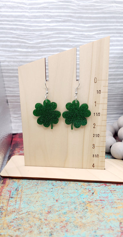 Green Glitter Shamrock Earrings