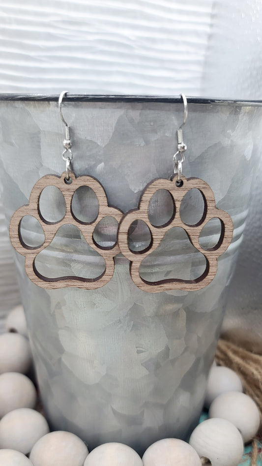 Walnut Paw Print Earrings