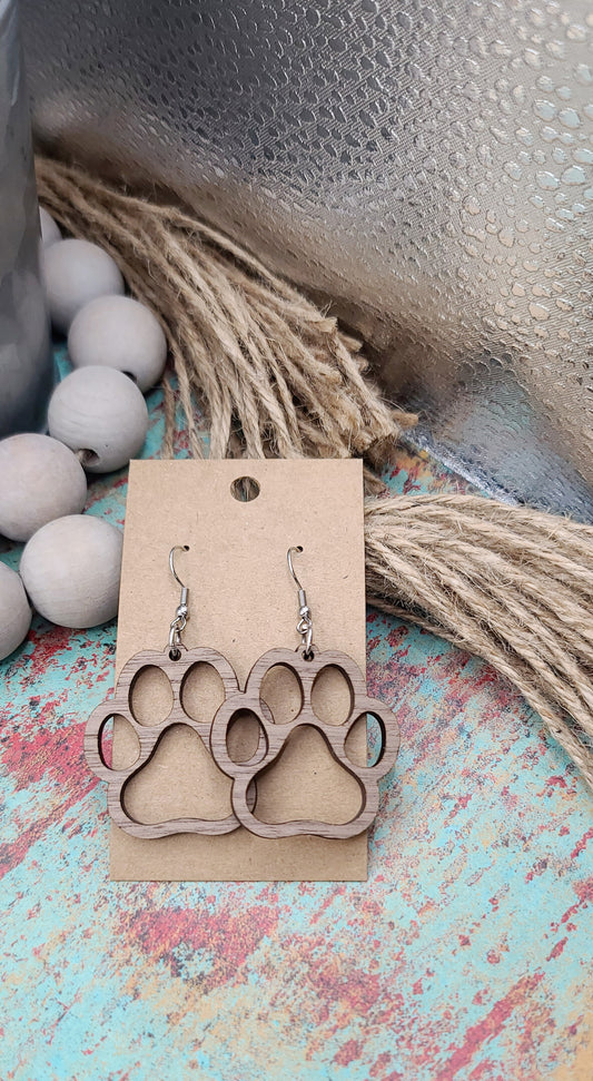 Walnut Paw Print Earrings