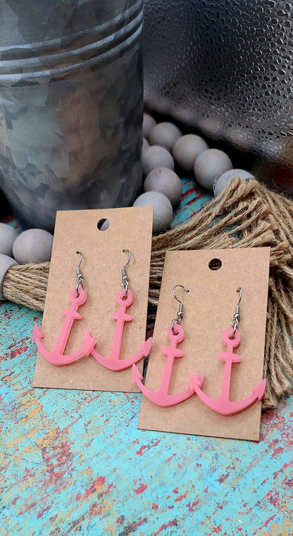 Pink Anchor Earrings