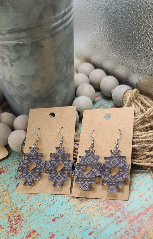 Gray Aztec Earrings