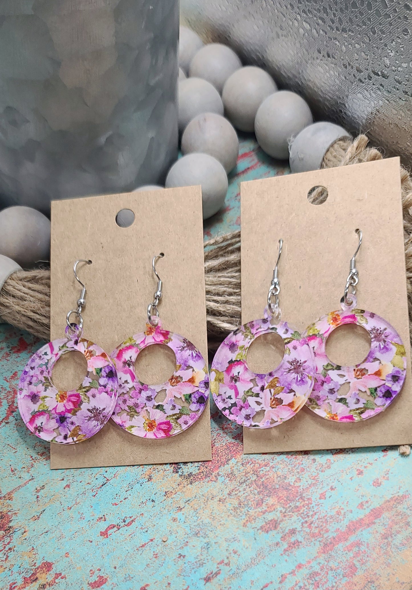 Floral Retro Circle Earrings