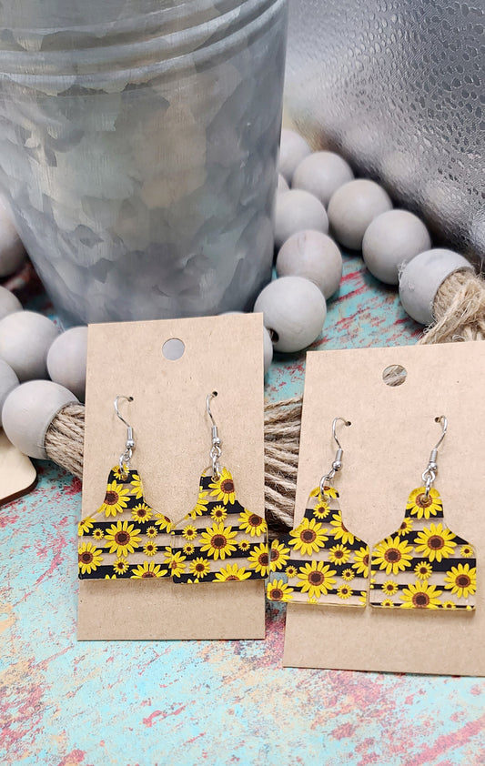 Sunflower Cow Tag Earrings