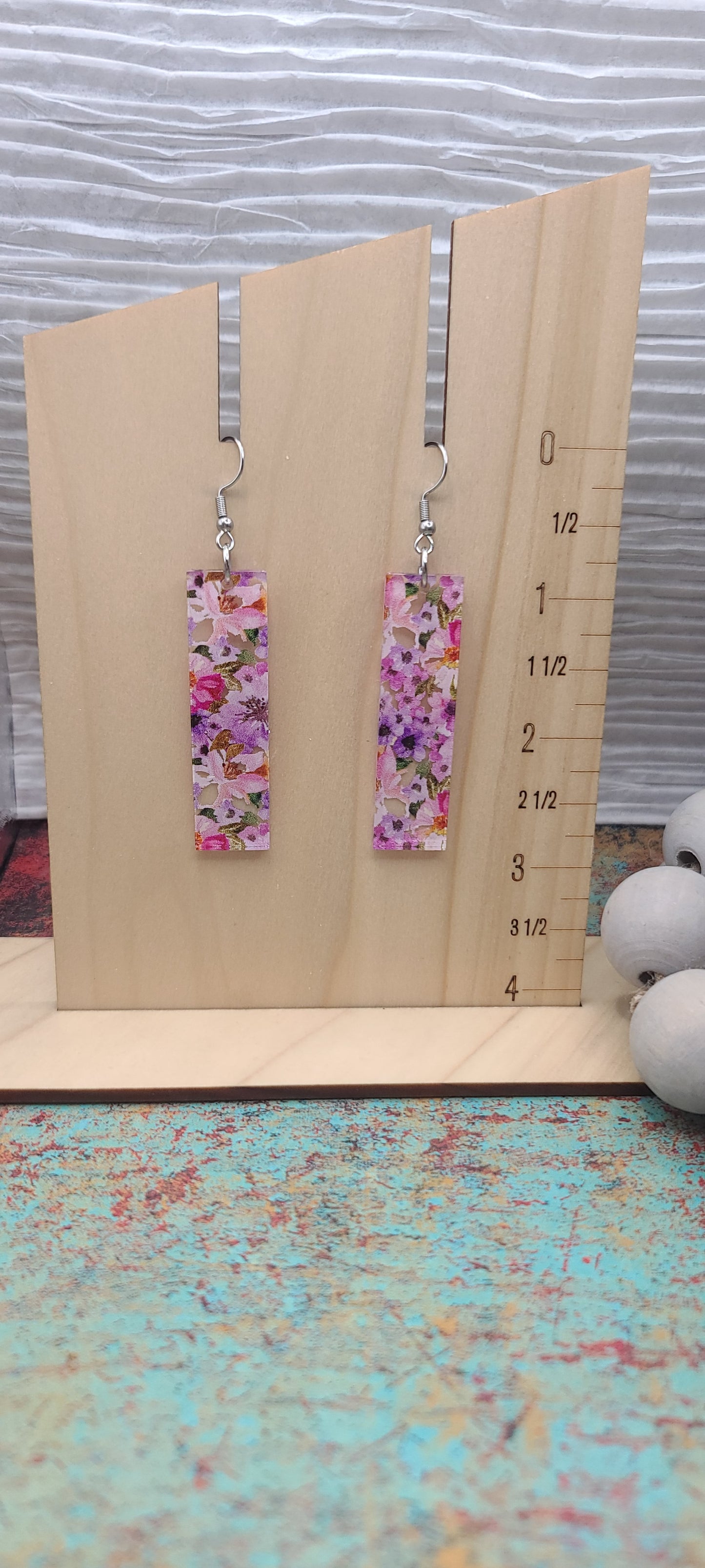 Pink Floral Bar Earrings