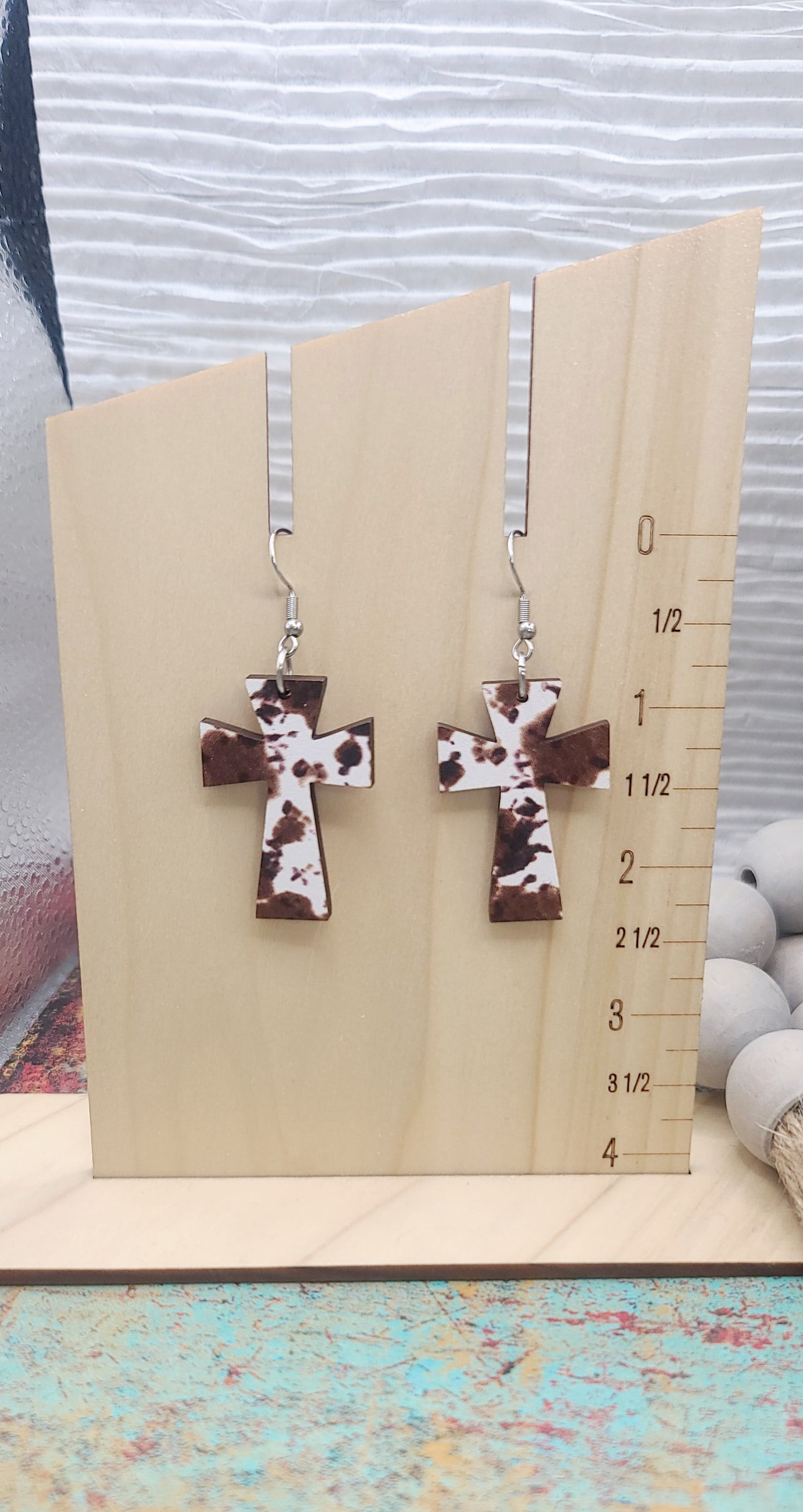 Cowhide Cross Earrings