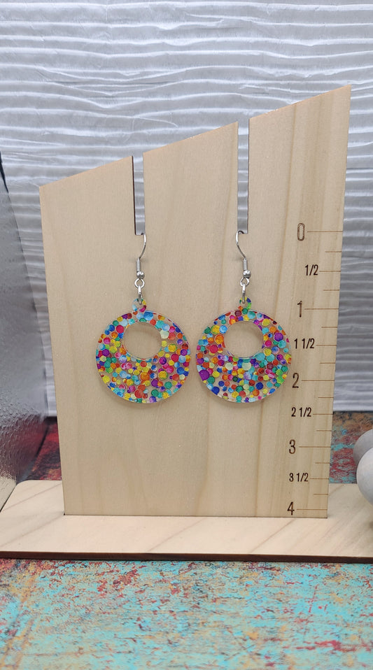 Rainbow Confetti Dot Retro Circle Earrings