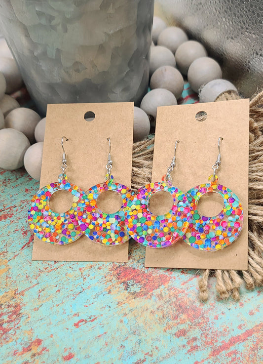 Rainbow Confetti Dot Retro Circle Earrings