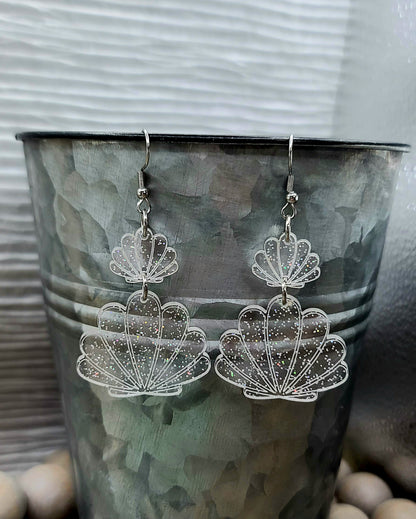 Clear Glitter Seashell Earrings