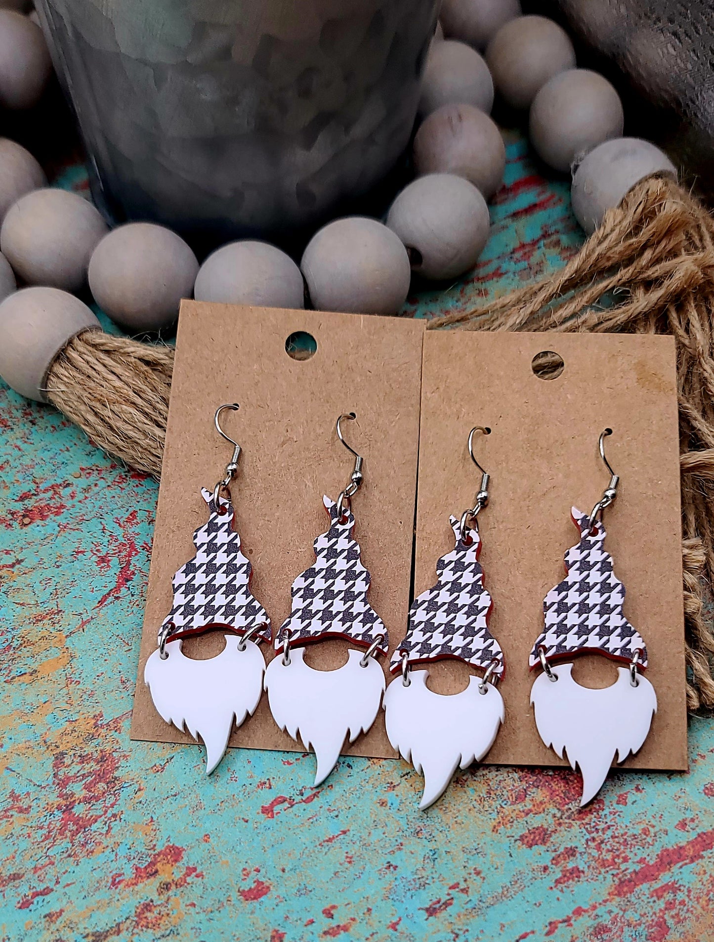 Houndstooth Gnome Earrings