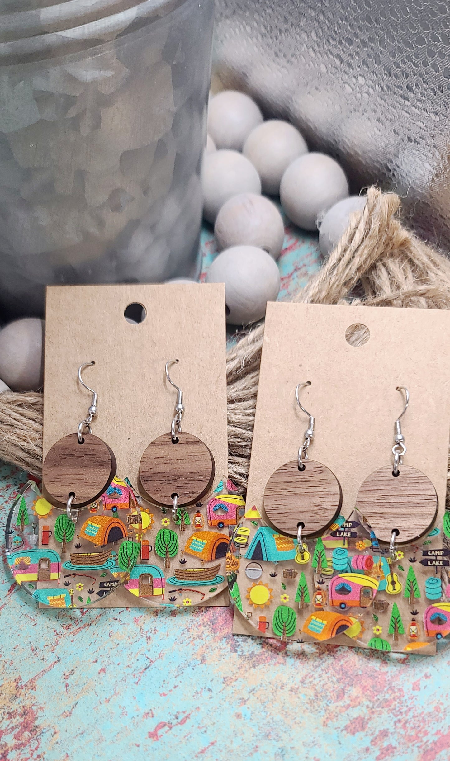 Camping Stacked Circle Earrings