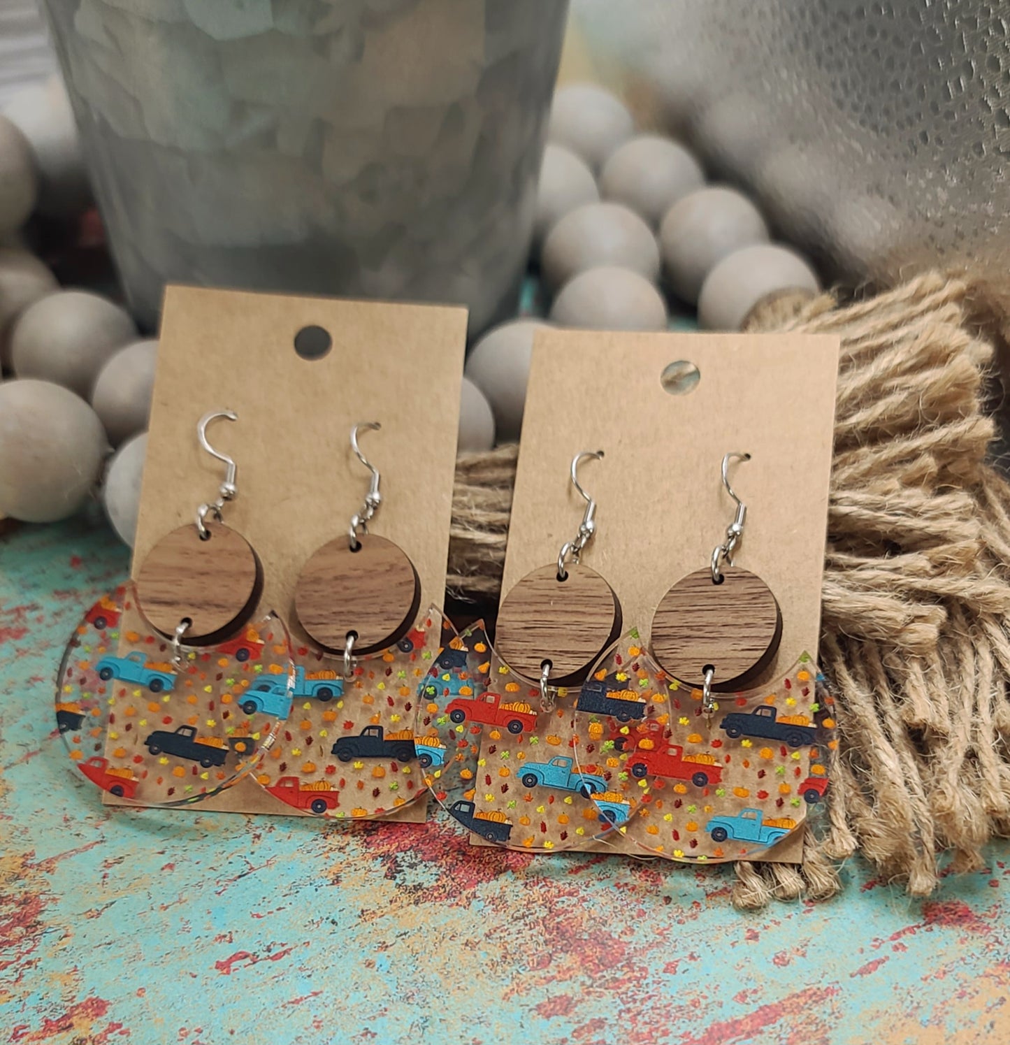 Fall Truck Stacked Circle Earrings