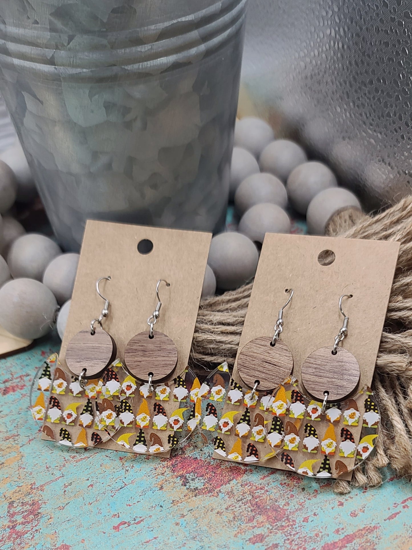 Fall Gnome Stacked Circle Earrings