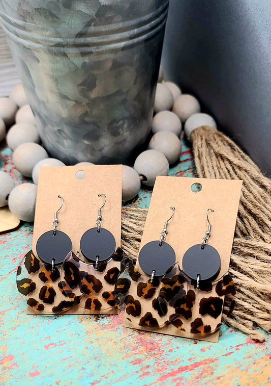 Clear Leopard Stacked Circle Earrings