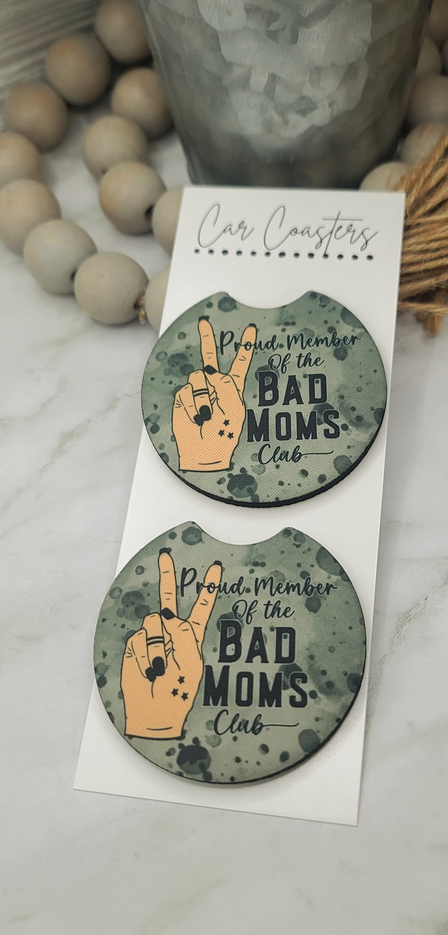 Grey Spot Bad Moms Car Coasters