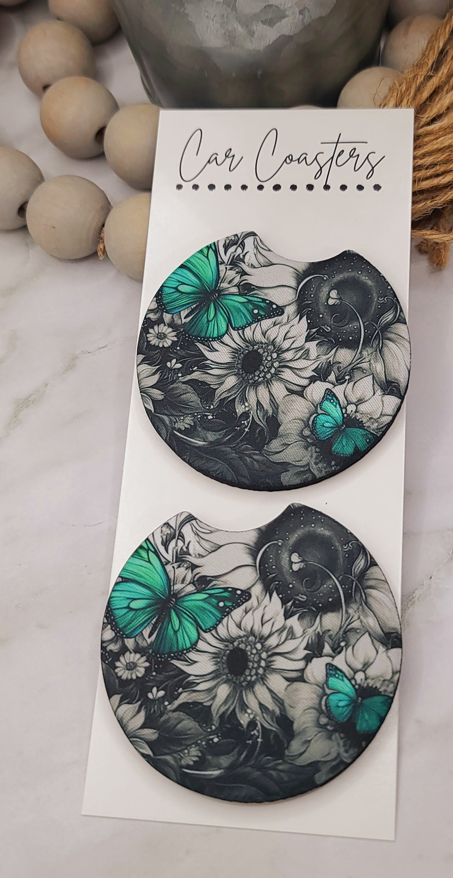 Teal Butterfly Car Coasters