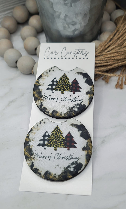 Cowhide Christmas Car Coasters