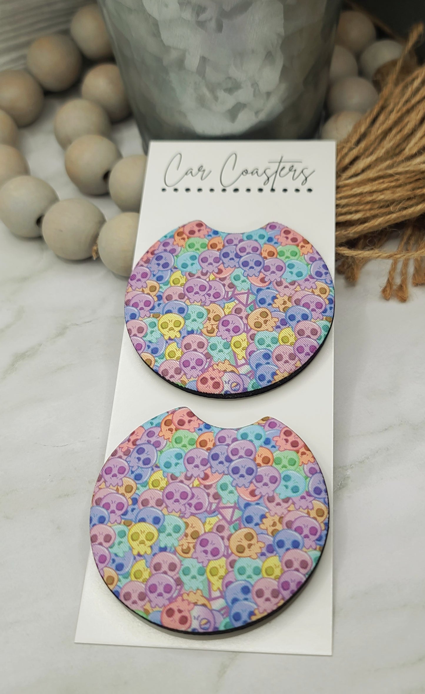 Pastel Skulls Car Coasters