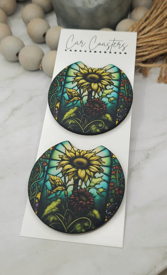 Stained Glass Sunflower Car Coasters