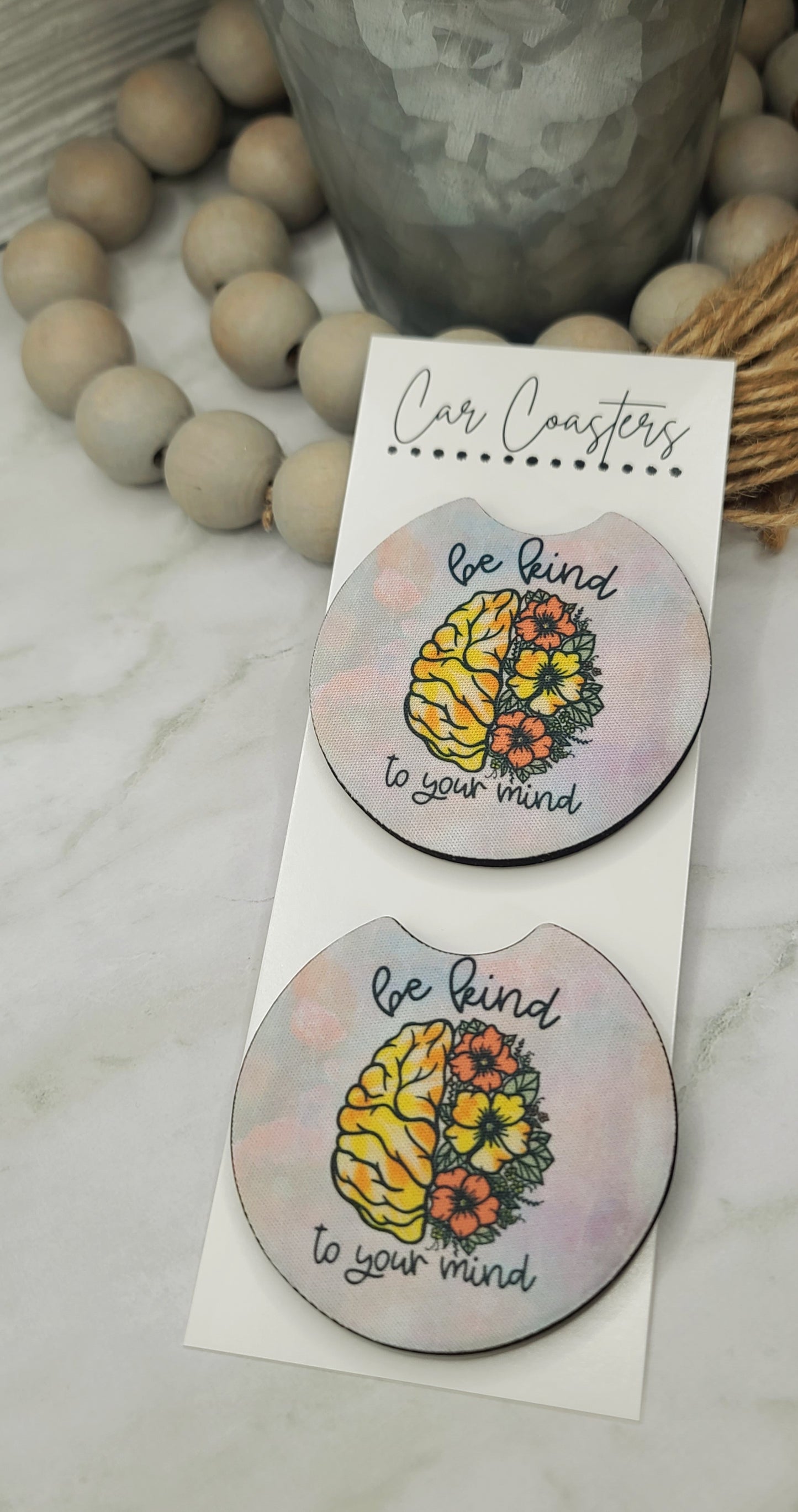 Be Kind To Your Mind Car Coasters