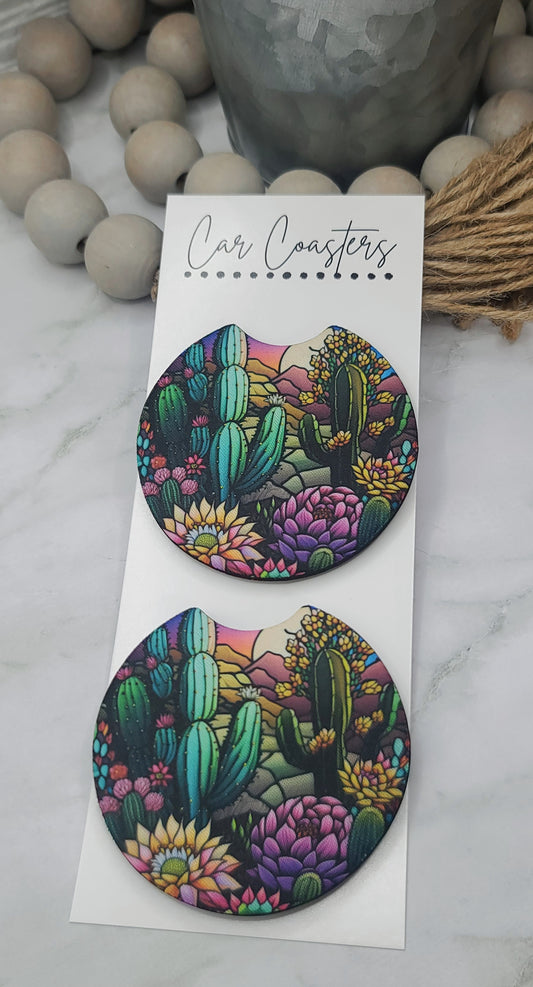 Cactus Bloom Car Coasters