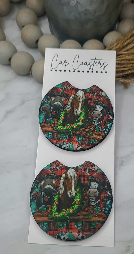 Christmas Farm Animal Car Coasters