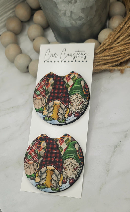 Plaid Gnomes Car Coasters