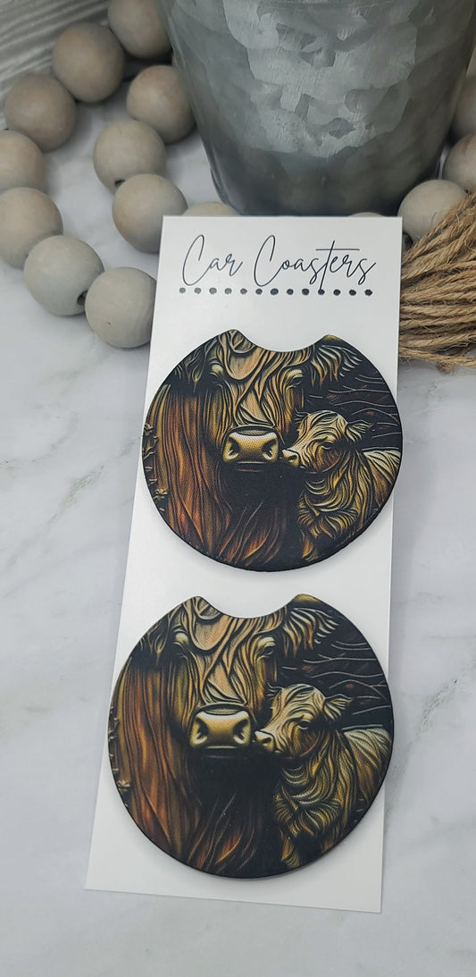 Highland Cow Car Coasters