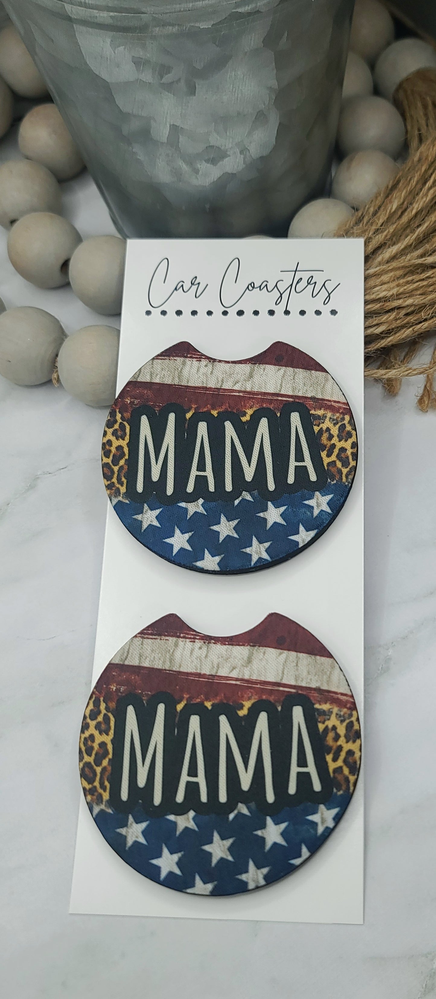 Leopard Flag Mama Car Coasters