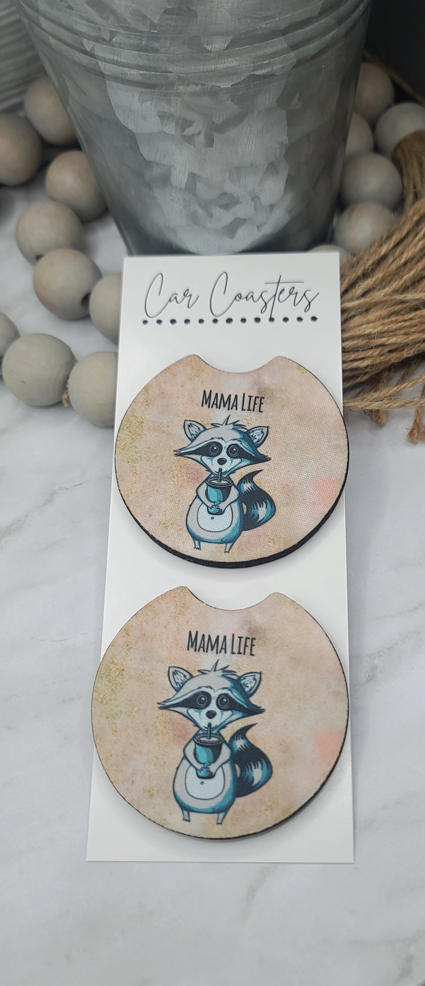 Mama Life Raccoon Car Coasters