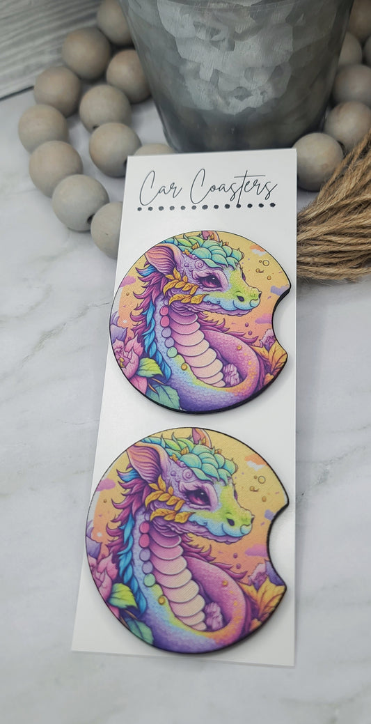 Pastel Dragon Car Coasters