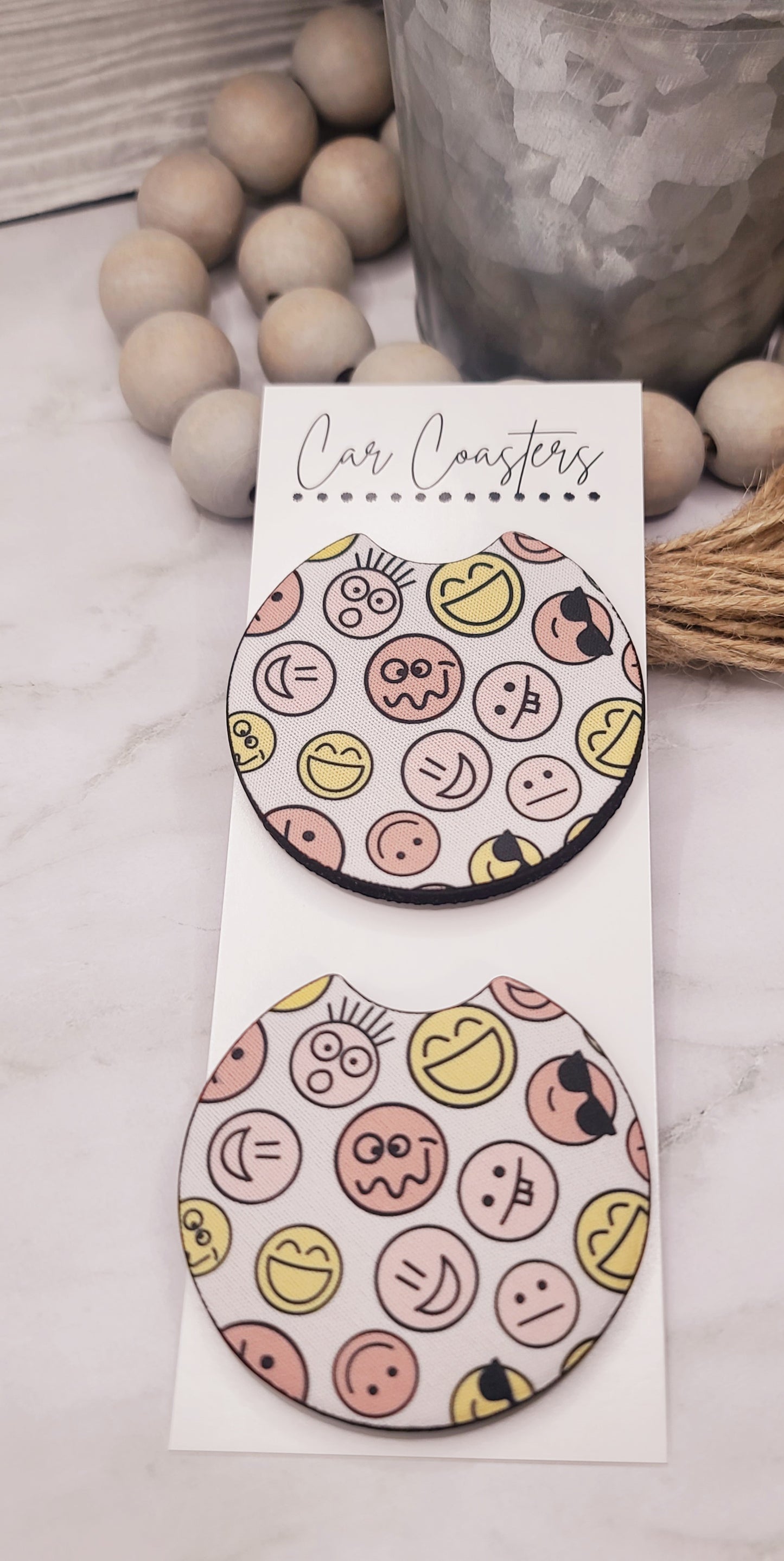 Pastel Emoji Car Coasters