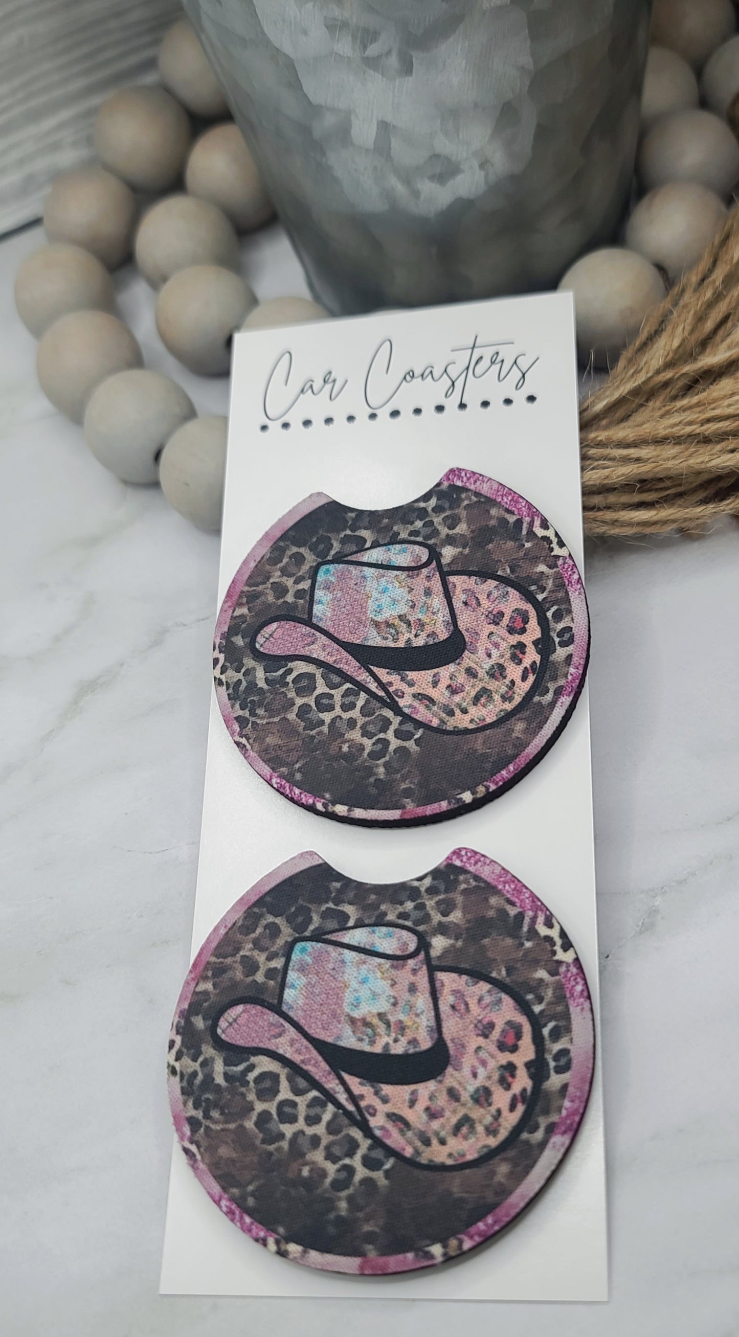 Pink Cowgirl Hat Car Coasters