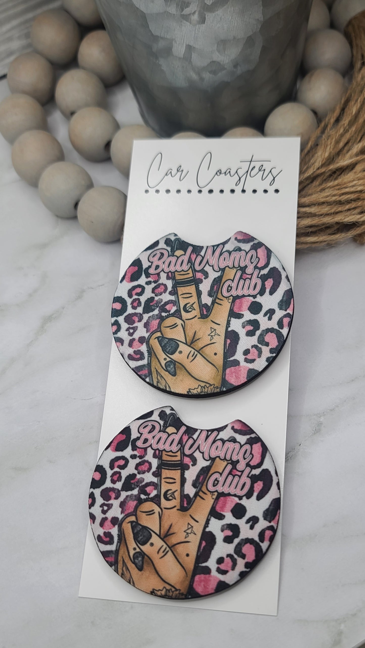 Pink Leopard Bad Moms Car Coasters