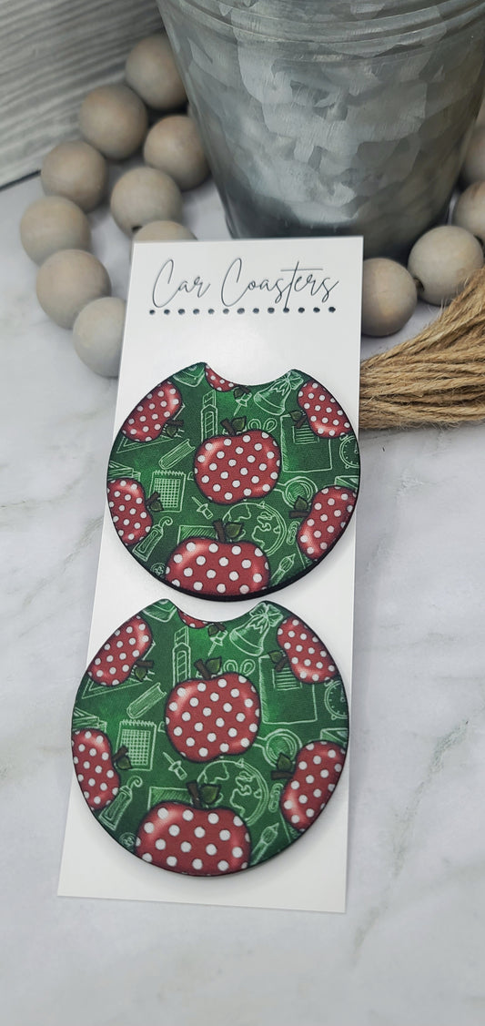 Polka Dot Apple Car Coasters