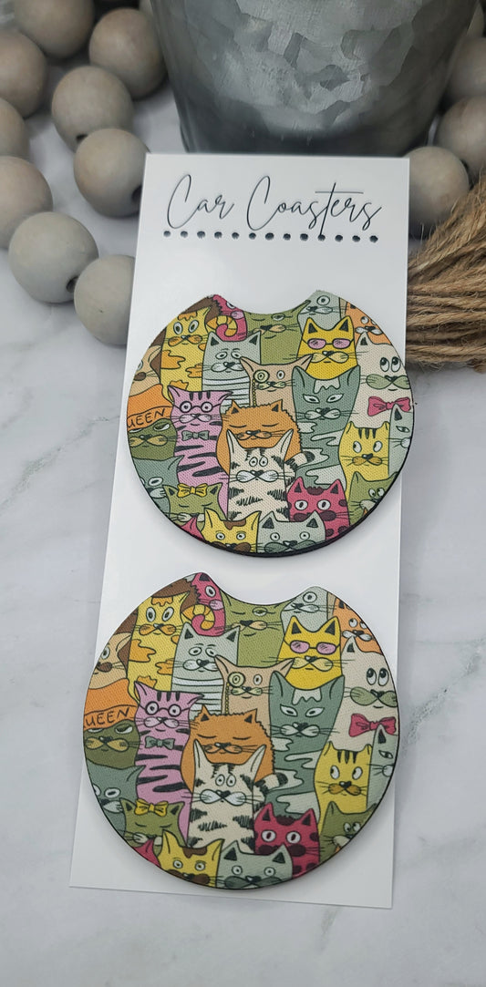 Retro Cat Print Car Coasters