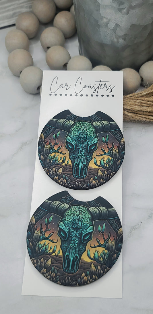 Turquoise Bull Head Car Coasters