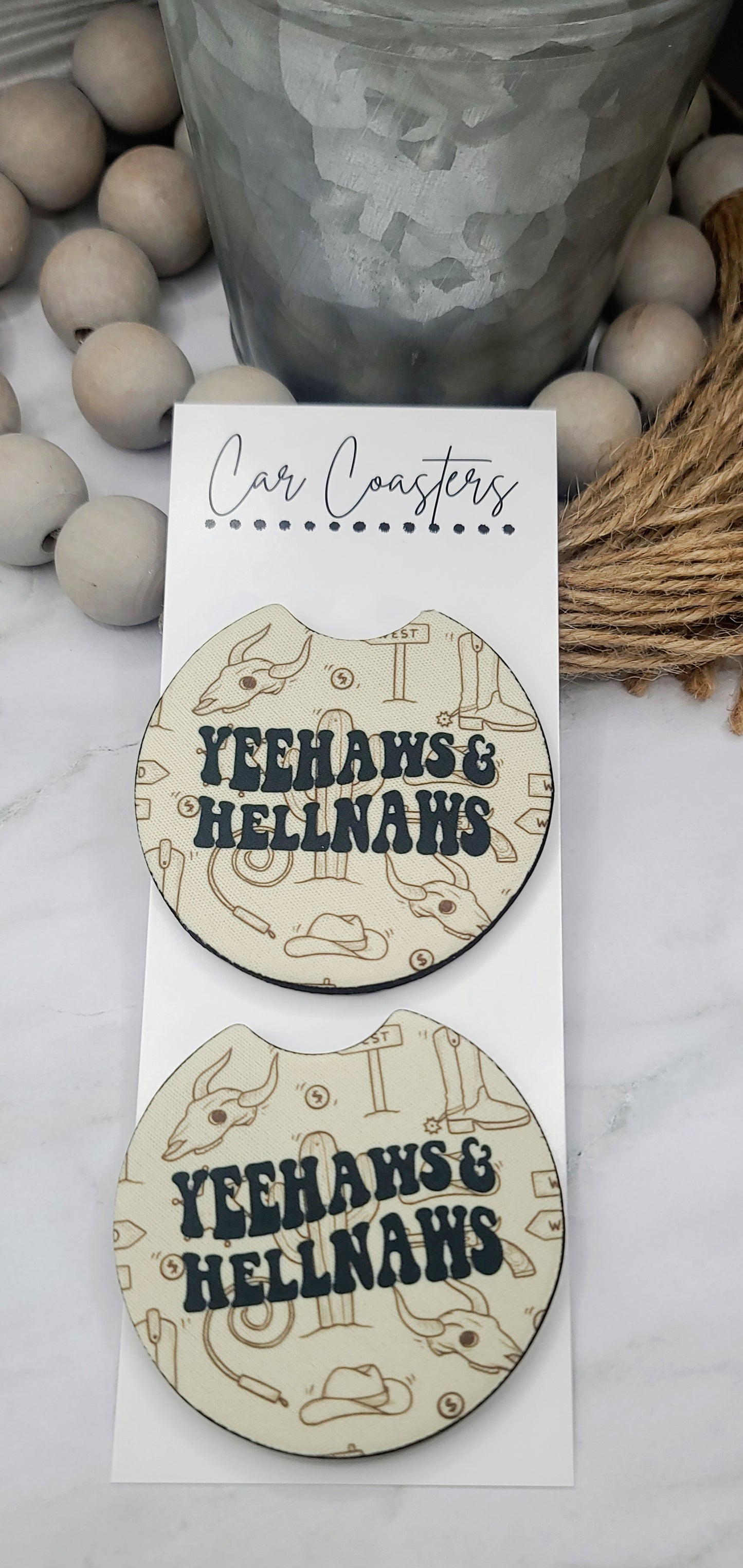Yeehaws & Hellnaws Car Coasters