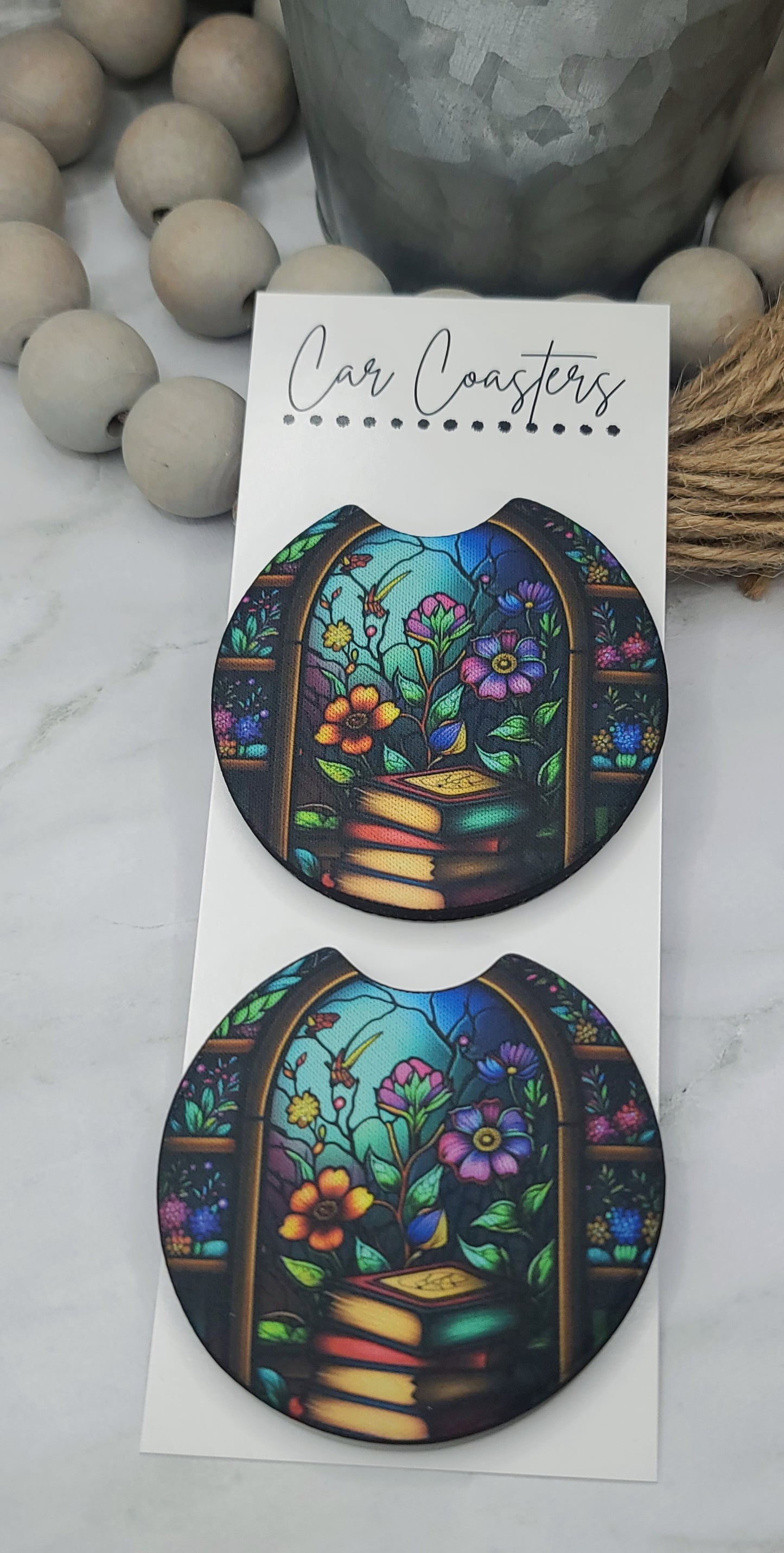 Stained Glass Books Car Coasters