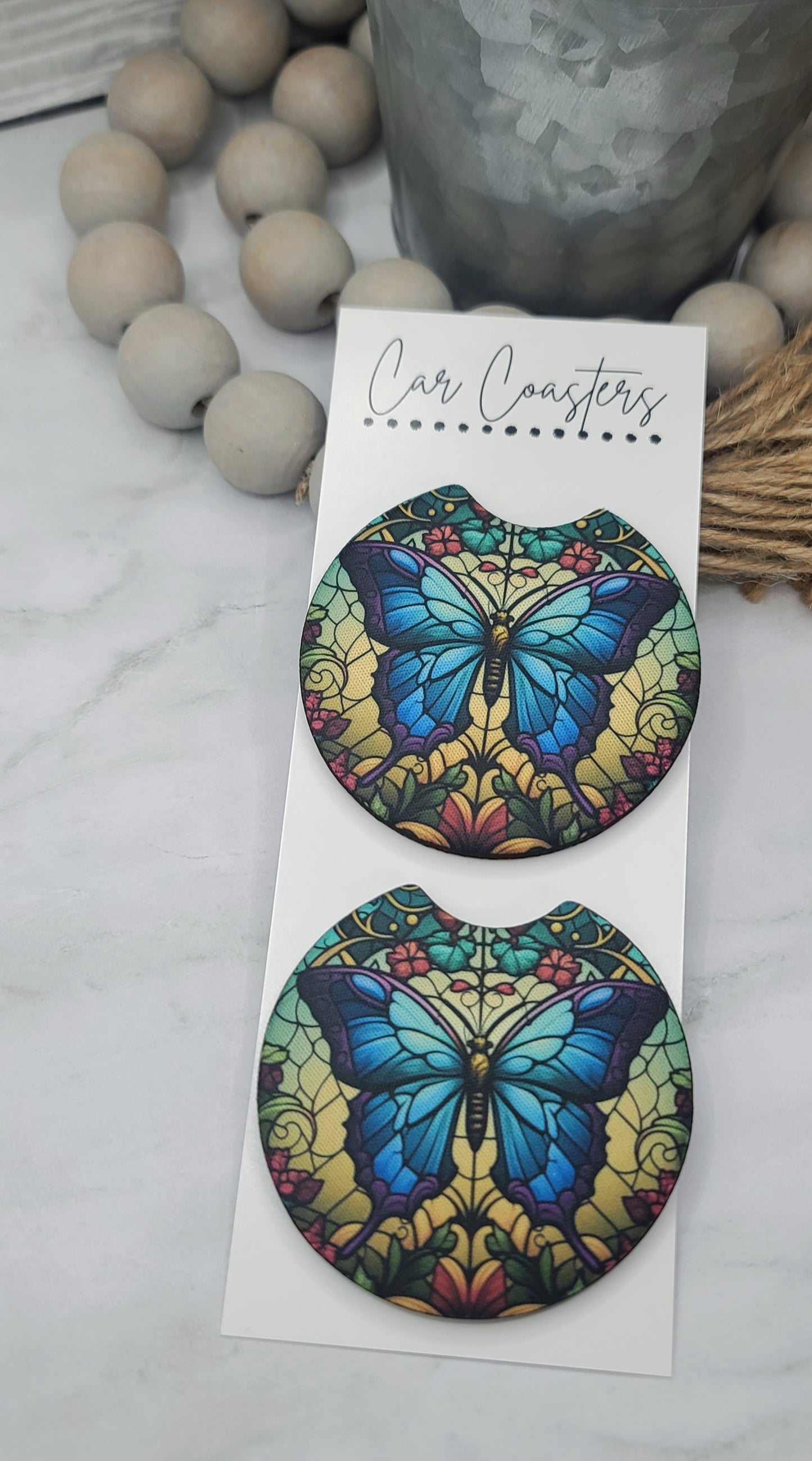 Stained Glass Butterfly Car Coasters